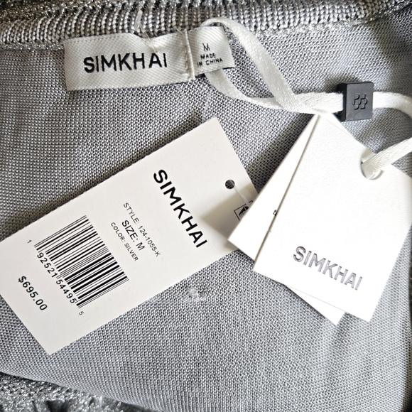 NEW SIMKHAI Jocelyn Open-Stitch Fringe Metallic Silver Midi Dress NWT Medium - Picture 12 of 12
